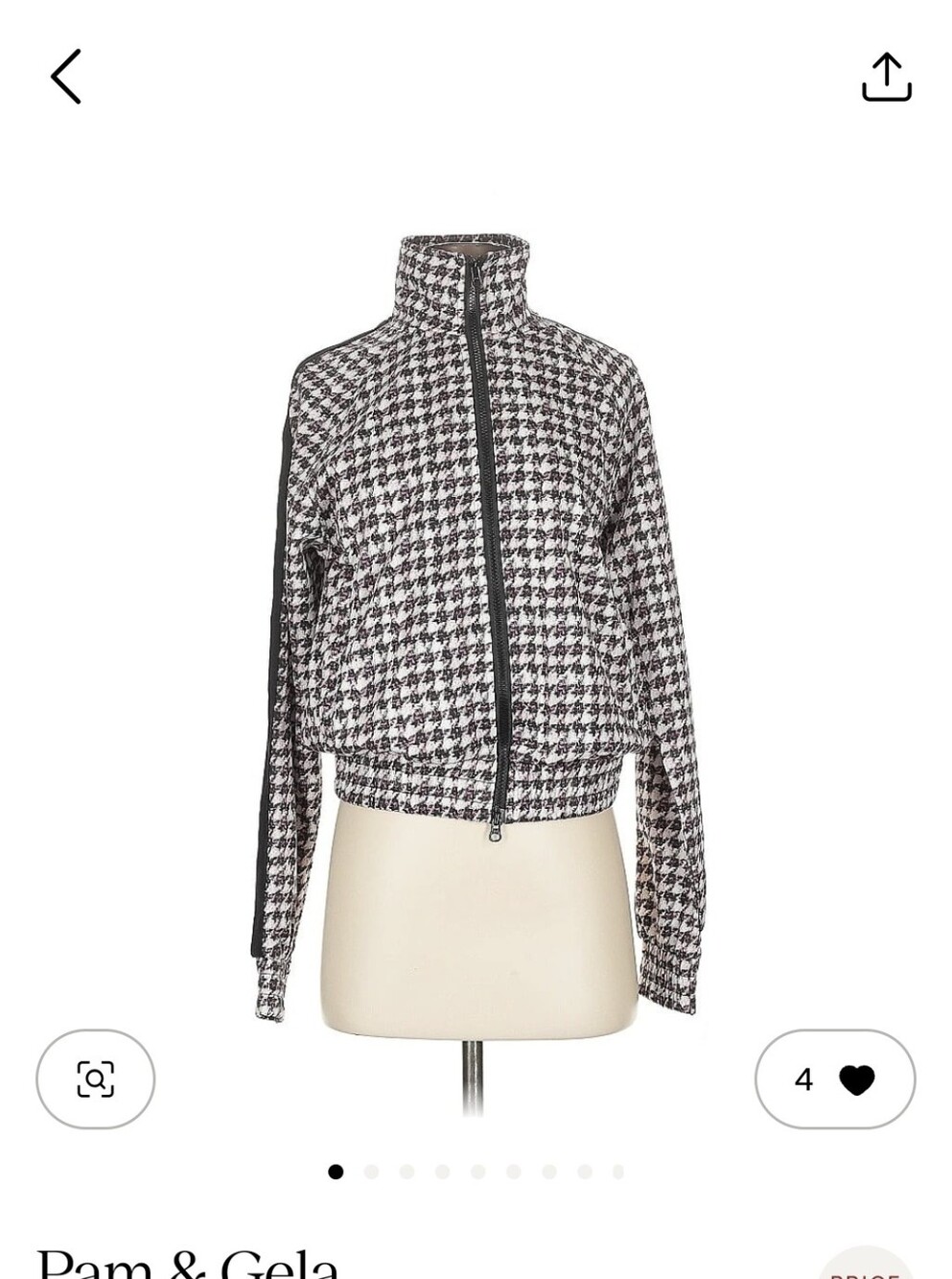 Pam & Gela Black and White Houndstooth Zip Front Bomber Jacket